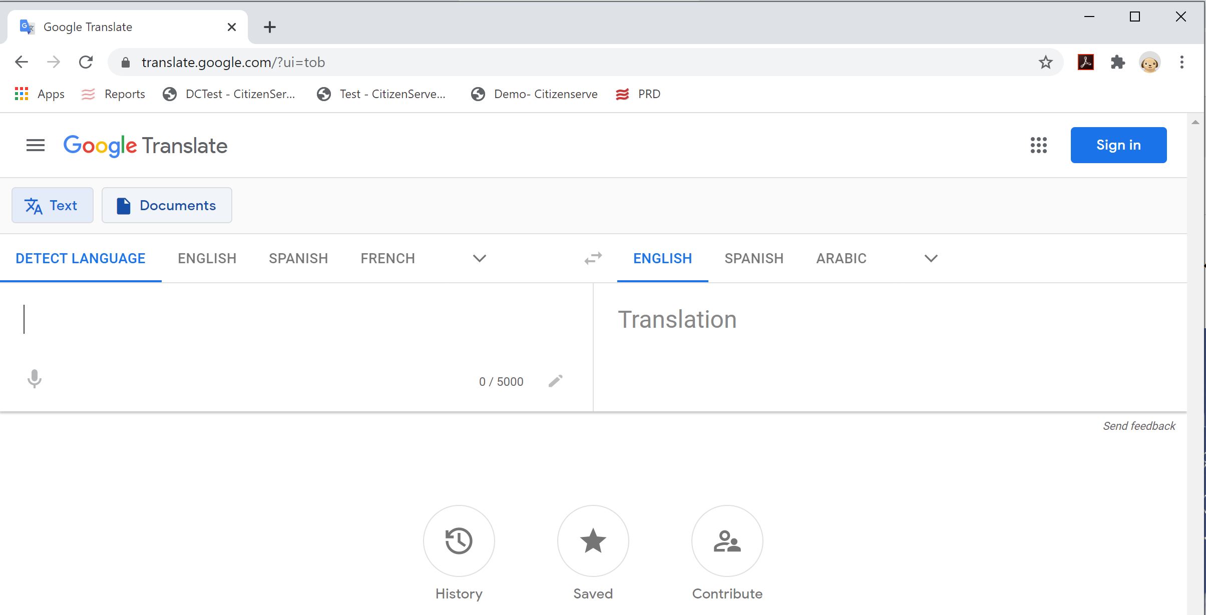 Google Translate Input Screen